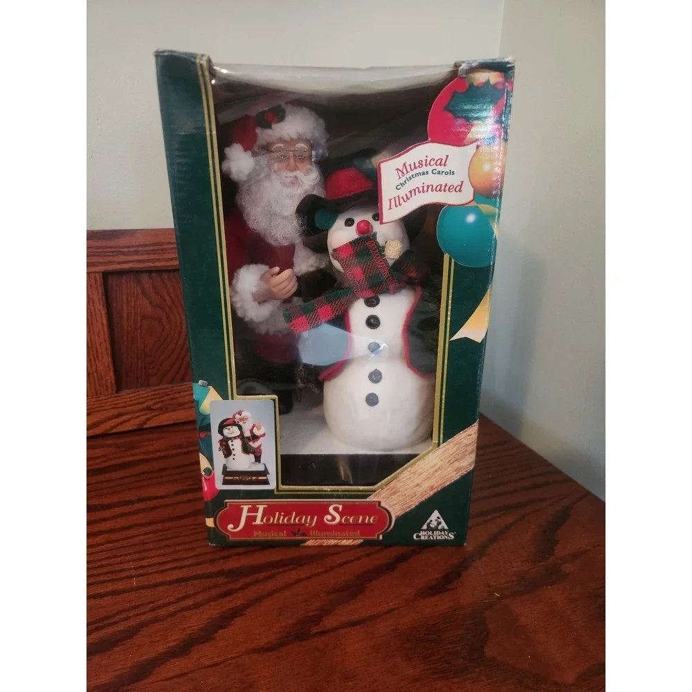 Holiday Creations Scene Santa Snowman Musical Lights Up Plays Music Vintage 1997